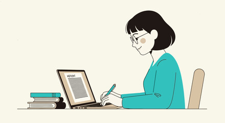 Woman Working Diligently on a Laptop, Focused on Analysis or Creative Writing Projects