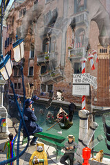 DREAM N°64 – Venice gondolas, masks and reflections, surreal vision of canal and culture