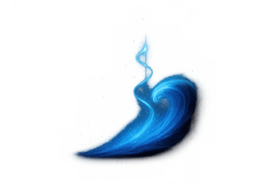 Abstract blue energy swirling and glowing with magic effect, forming a dynamic fluid shape on transparent background