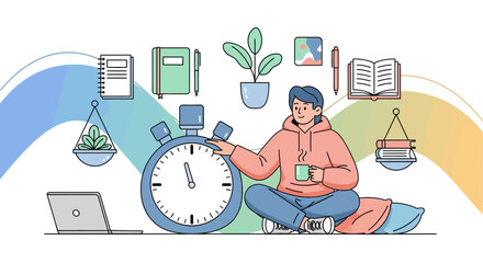 Young Individual Concentrated On Time Management And Productivity With Essentials