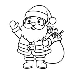 Santa claus carrying gift bag outline