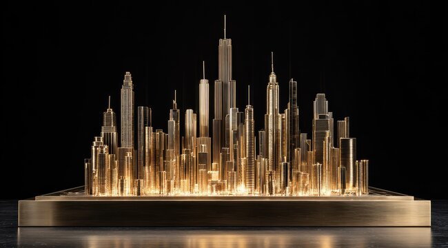 Golden city skyline model