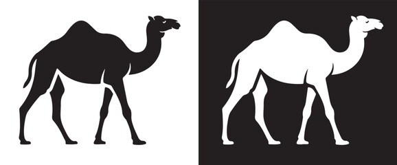 Camel Silhouette in Black and White Minimal Design on Contrasting Backgrounds