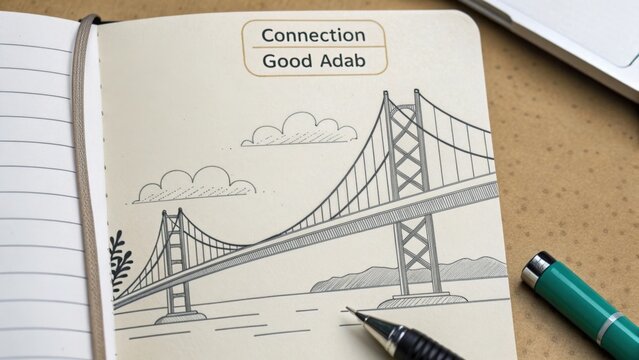 Minimalist sketch of a bridge drawn with pen on paper