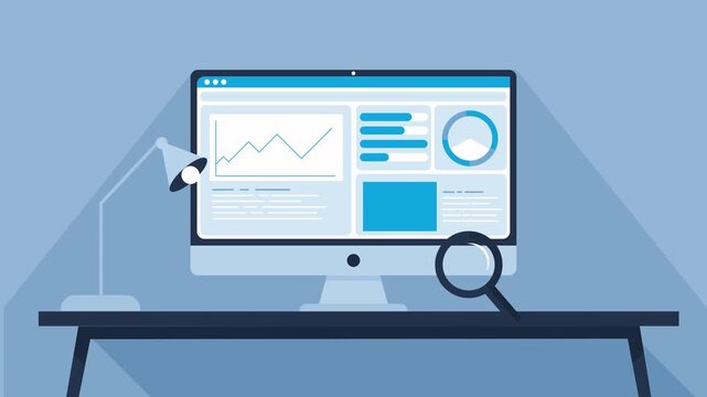 2D animation concept of Business data intelligence software, cloud analytics, and server data dashboard