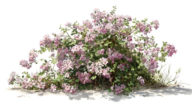 Beautiful blooming shrub with dainty pink flowers artistic rendering style - Powered by Adobe
