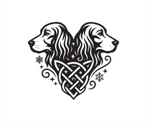 Siberian Husky Heart Tribal Tattoo | Double Dog Symmetrical Ornament Design
