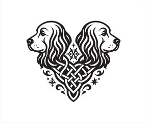 Cocker Spaniel Heart Tribal Tattoo Design | Symmetrical Dog Love Art Illustration