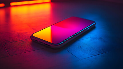 Smartphone on Surface with Colorful Light Reflections