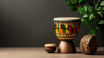 traditional Ghanaian drum with colorful patterns.