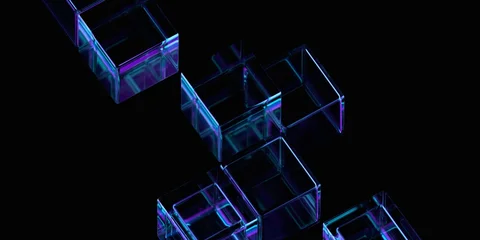 Fotobehang Sportwinkel Abstract glass cubes on a black background, 3d render  © VAlex