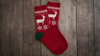 Festive holiday cheer knitted red christmas socks with reindeer design