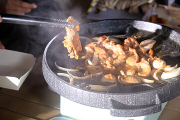 Korean Barbeque on Camping Ground with Friend