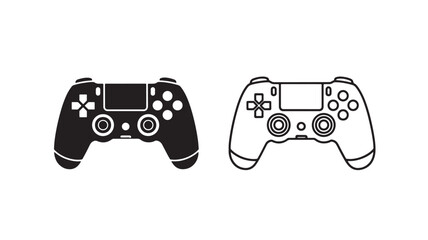 Two playstation controllers one solid black and one outline on transparent background silhouette © Moinul