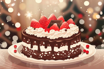 チョコレートケーキと苺