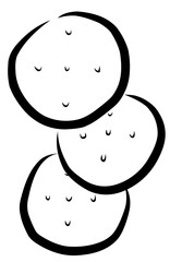 Set of round crackers drawn in vintage hand sketch style, black and white food illustration.
