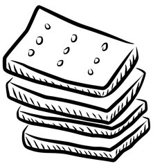 Pile of rectangular crackers drawn with black ink in vintage hand sketch style, isolated on white.