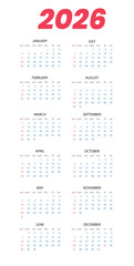 set calendar 2026 with simple and modern design 