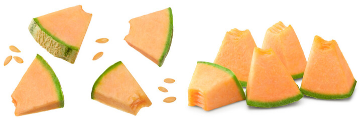 Sliced cantaloupe melon isolated on white background. clipping path