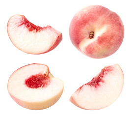 cut of peach fruit isolated on white background. clipping path