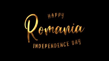 Happy romania independence day text animation in gold. Suitable for patriotic holiday designs and celebration materials. Festive and elegant.