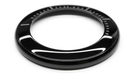 Minimalist design of a modern wristwatch case with a striking rainbow gradient bezel. A detailed macro view of the colorful accessory's unique iridescent finish