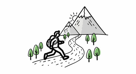 Man trekking towards Mountain.