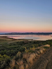 Pink sunset colours over the Missouri river