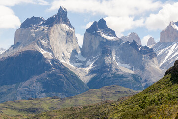 Fototapeta premium Torres del Paine National Park is one of Chile's most important protected wilderness areas. It is located between the Andes Mountains and the Patagonian steppe. Chile, South America