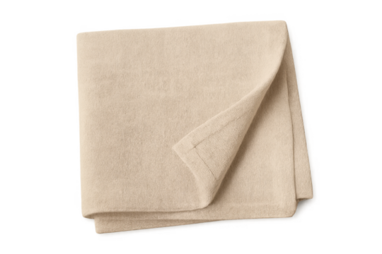 Beige folded soft terrycloth towel transparent background