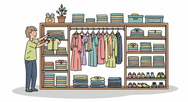 Organizing clothes in the closet.