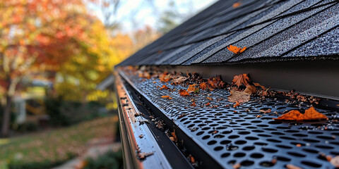 Detailed diagram of gutter guard showing leaf accumulation Generative AI