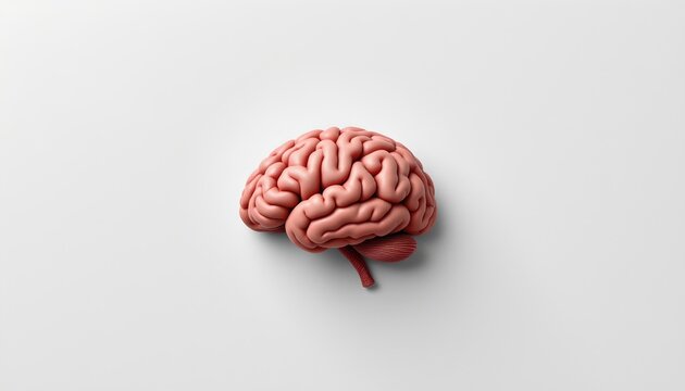 A 3D rendering of a human brain is placed against a gray background with a simple horizontal line bisecting it, positioned at the top of the brain, suggesting a flat surface above the brain