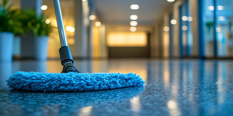 Cleaning mop on shiny floor in low light setting Generative AI