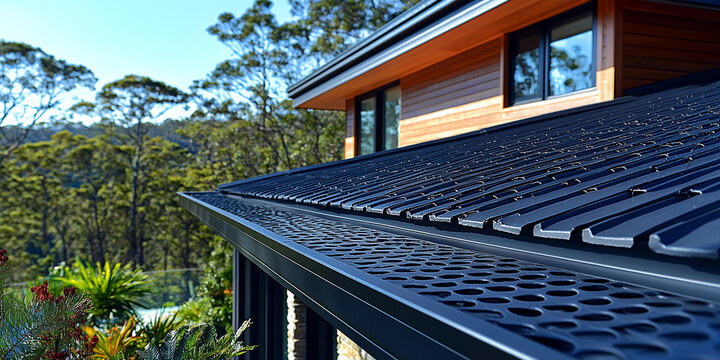 Modern roof design with efficient gutter guard in nature Generative AI