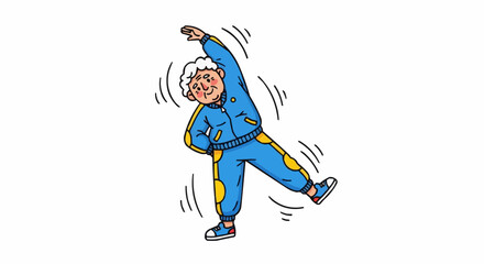 Obraz premium An elderly woman in a blue tracksuit does stretches and exercises to stay healthy, vibrant, and active at any age.