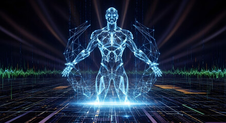 Holographic Human Body Digital Technology Abstract Futuristic Wireframe Intelligence