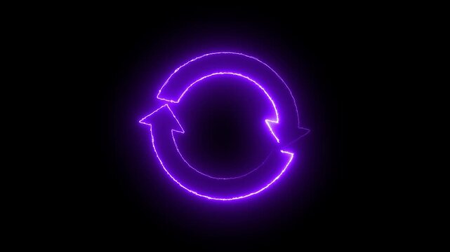 Neon line refresh arrow icon on black background. Abstract beautiful neon  and recycle icon animation background glowing neon arrow  loading icon background 4k animation video.