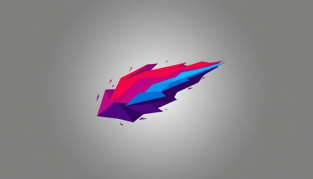 A single, colorful abstract shape resembling an iridescent fish or bird against a neutral background with a subtle grey pattern