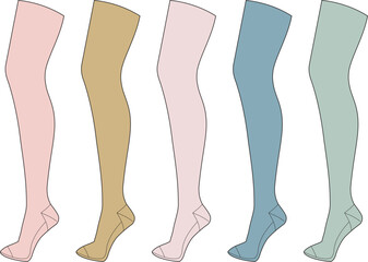 A collection of colorful women's fashion hosiery in various shades. Flat vector illustration of female legwear like tights or stockings