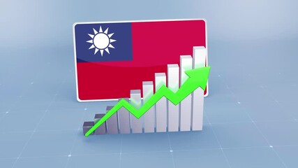 Taiwan Flag with Upward Trend Bar Chart and Green Arrow - Powered by Adobe