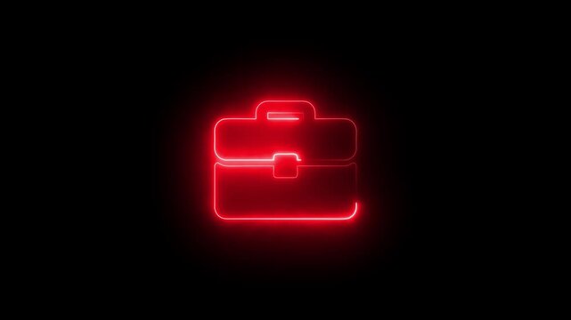 Bright red neon briefcase icon on a black background representing business and opportunity work career