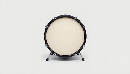 A large drum with a beige drumhead sitting upright on a stand against a plain background. The drum is positioned slightly to one side, leaving a significant area of the image empty