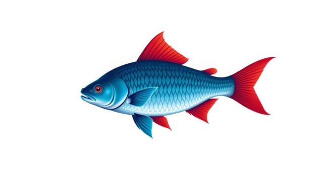 An illustration of a fish, specifically a large blue and red tropical fish, likely a cichlid due to its size and pattern