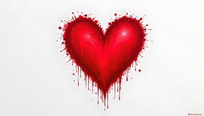 A striking illustration of a red heart in the center, overlaid with a splatter of red paint