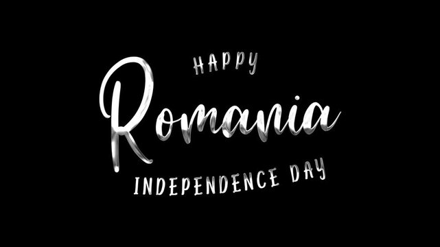 Happy romania independence day text animation in silver. Suitable for celebrating national holiday events in romania.