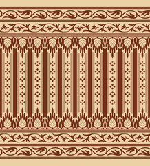 Red ethnic floral seamless pattern on separated golden background. Indian, Arabic, Middle East classic style. Suzani style. 