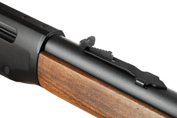 Old style elevation adjustable iron sights on a rifle