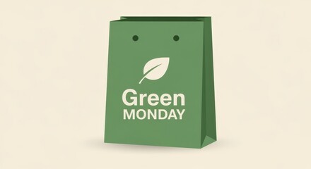 Green Monday eco-friendly shopping bag illustration. Retail sale and online promotion concept with copy space
