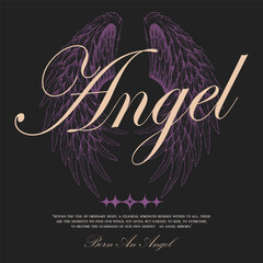 Fototapeta premium angel's wings print design, wing t-shirt design, women's slogan printed t-shirt design, hand-drawn dotted line, halftone style street art, for streetwear and urban style t-shirts design, hoodies,